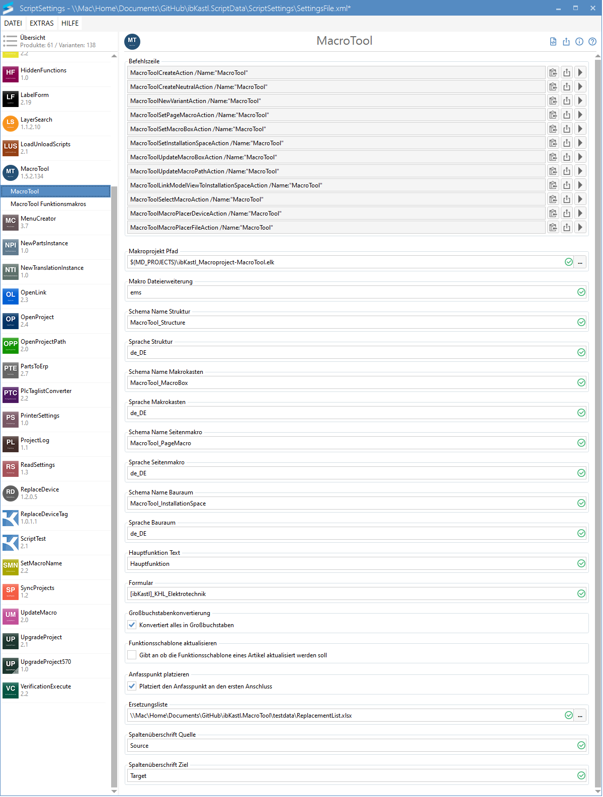 Screenshot Einstellungen MacroTool